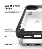 iPhone 12 Mini Case | Fusion-X - Clear phone case with black shock-resistant TPU frame and transparent polycarbonate back.