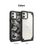 iPhone 12 Mini Case | Fusion-X - Two iPhone 12 Mini cases in Camo Black and clear Black, shown side-by-side against a white background.