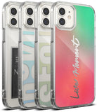 iPhone 12 / 12 Pro Case | Fusion Design - Four clear iPhone 12 cases with varied graphic backings lined up in a row.