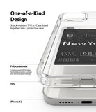 iPhone 12 / 12 Pro Case | Fusion Design - Close-up of a clear phone case showing TPU and polycarbonate layers with text labels.