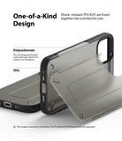 iPhone 12 / 12 Pro Case | [UX] - Exploded view of a phone case showing a frosted polycarbonate back plate and a black TPU frame.