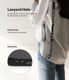 iPhone 12 / 12 Pro Case | [UX] - Person wearing an iPhone 12 case with a lanyard strap and a close-up of the dual strap holes.