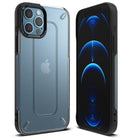 iPhone 12 / 12 Pro Case | [UX] - Matte blue translucent phone case with black bumper, shown from front and back angles.