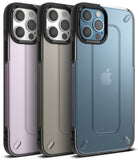 iPhone 12 / 12 Pro Case | [UX] - Three iPhone 12 cases in purple, gray, and blue with black frames and triple-lens camera cutouts.
