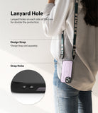 iPhone 12 / 12 Pro Case | [UX] - A person wearing a phone case with a lanyard, featuring a close-up of the integrated strap holes.