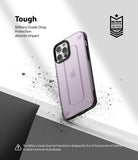 iPhone 12 / 12 Pro Case | [UX] - A purple translucent iPhone case with black edges, floating amidst debris, featuring a military-grade badge.