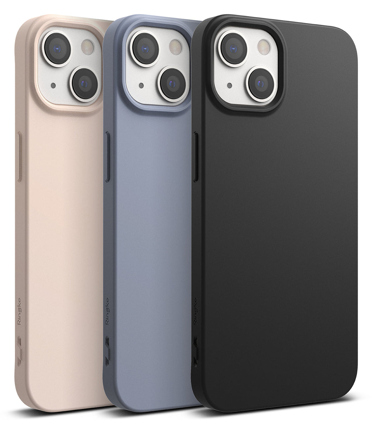 iPhone 13 Mini Case | Air-S - Three iPhone 13 Mini cases in beige, blue, and black, shown from the back with camera cutouts.