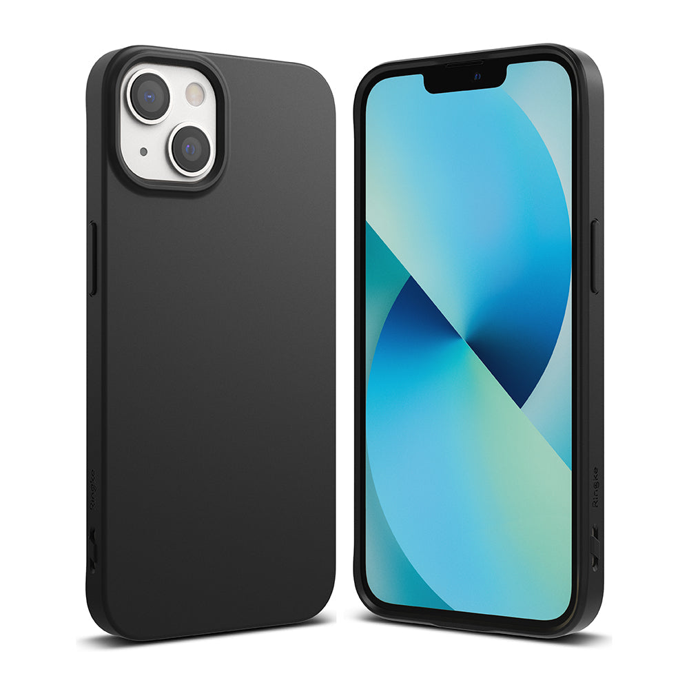iPhone 13 Mini Case | Air-S - Matte black protective phone case shown from the back and front on a white background.