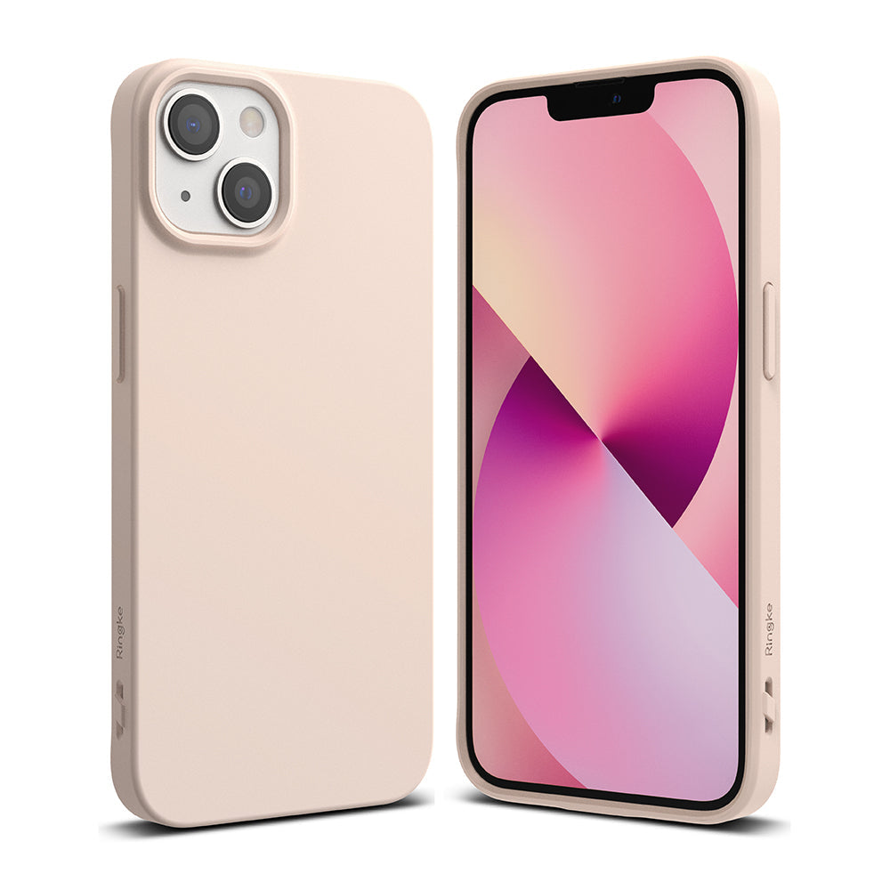 iPhone 13 Mini Case | Air-S - A light pink protective case shown from the back and front on an iPhone 13 Mini.