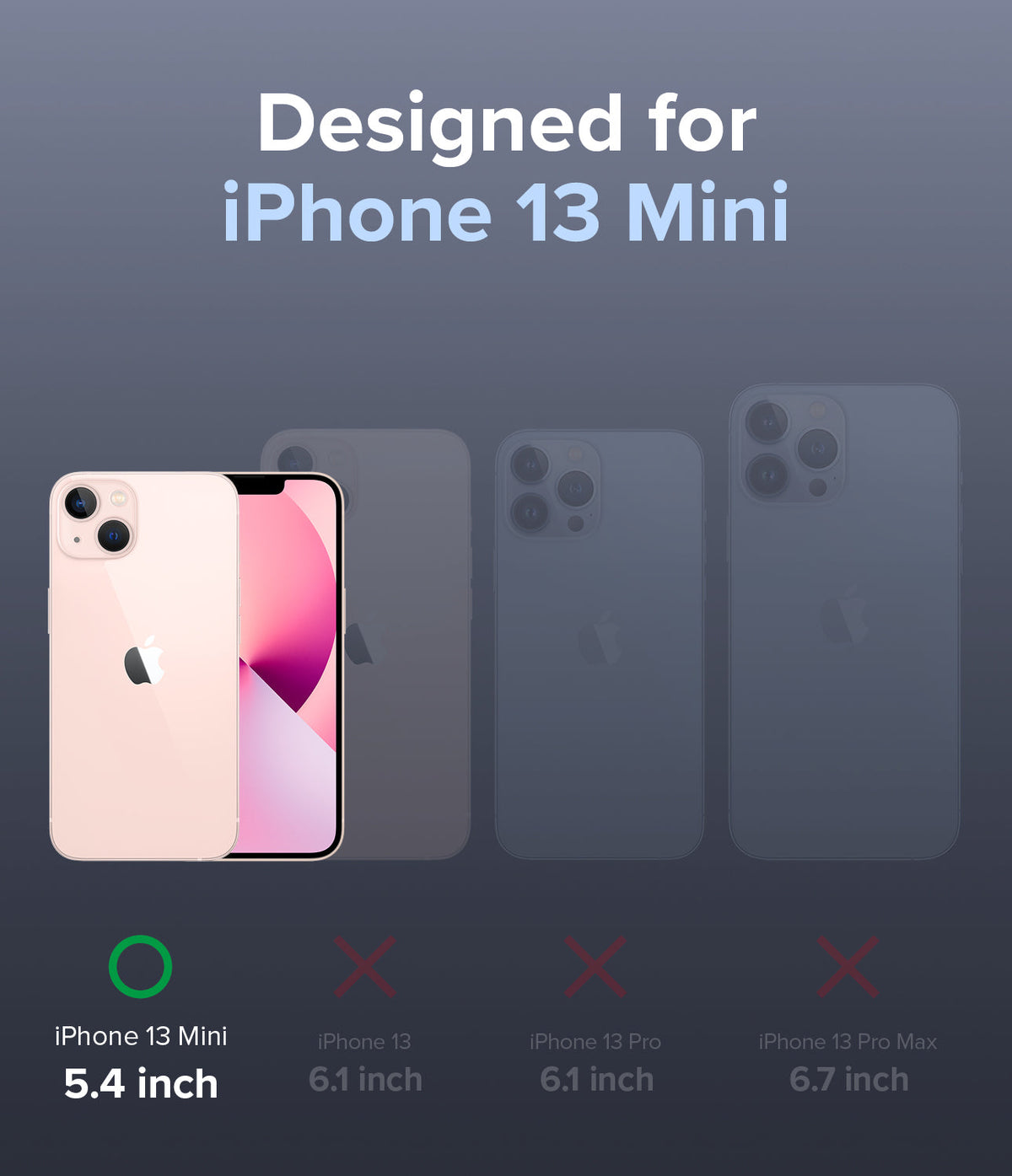 iPhone 13 Mini Case | Air-S - Comparison chart showing iPhone 13 Mini as the only compatible model among the 13 series.