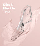 iPhone 13 Mini Case | Air - Clear, flexible TPU phone case floating against a soft pink background with flowing fabric.