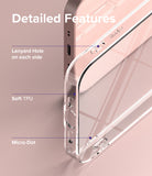 iPhone 13 Mini Case | Air - Close-up of clear phone case highlighting lanyard holes, soft TPU material, and micro-dot texture.