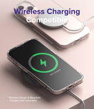 iPhone 13 Mini Case | Air - Clear phone case on a wireless charger showing a green charging icon on the screen.