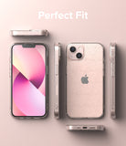 iPhone 13 Mini Case | Air - Multiple views of a glittery, clear phone case on a pink iPhone 13 Mini against a pink background.