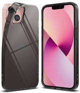 iPhone 13 Mini Case | Air - Transparent black phone case shown from back and front on a pink iPhone 13 Mini.