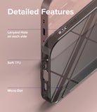 iPhone 13 Mini Case | Air - Close-up of phone case highlighting lanyard holes, soft TPU material, and micro-dot pattern.