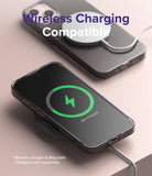 iPhone 13 Mini Case | Air - iPhone 13 Mini in a clear case wirelessly charging with a MagSafe puck and charging icon.