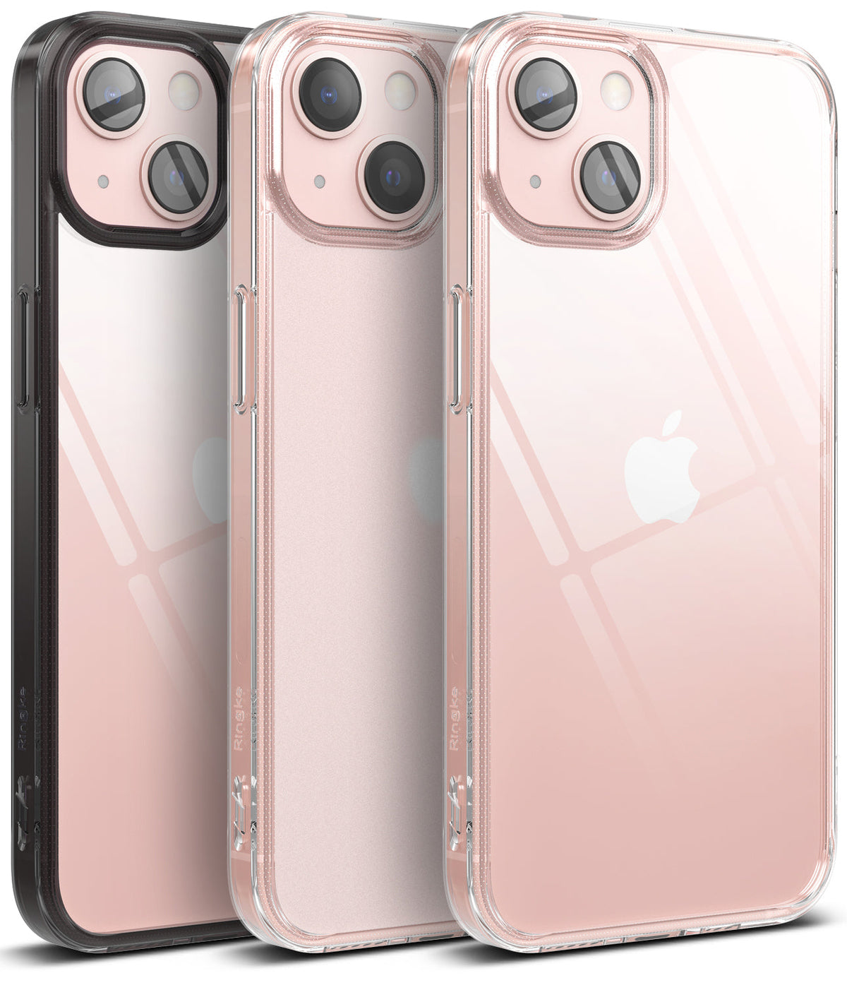 iPhone 13 Mini Case | Fusion - Three iPhone 13 Mini cases in black, matte, and clear finishes, showing dual camera cutouts.