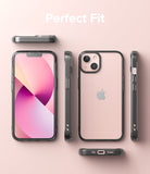 iPhone 13 Mini Case | Fusion - Multiple views of a pink iPhone 13 Mini in a clear protective case on a pink background.