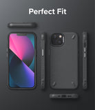 iPhone 13 Mini Case | Onyx - Multiple views of a black textured phone case surrounding an iPhone 13 Mini.
