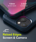 iPhone 13 Mini Case | Onyx - Close-up showing 1.5mm screen bezel and 2.0mm raised camera lips for protection.