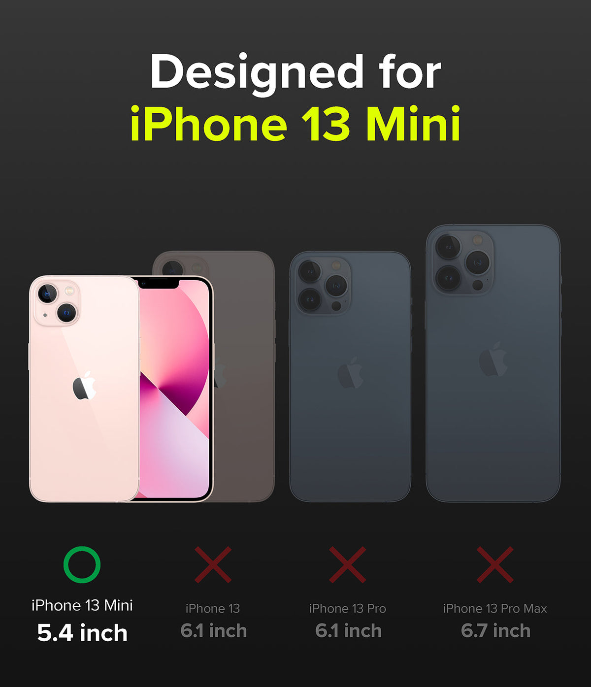iPhone 13 Mini Case | Slim - Comparison chart showing iPhone 13 Mini is the only compatible model among the 13 series.