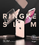 iPhone 13 Case | Slim - Multiple clear iPhone 13 Mini cases floating against a dark background with Ringke branding.