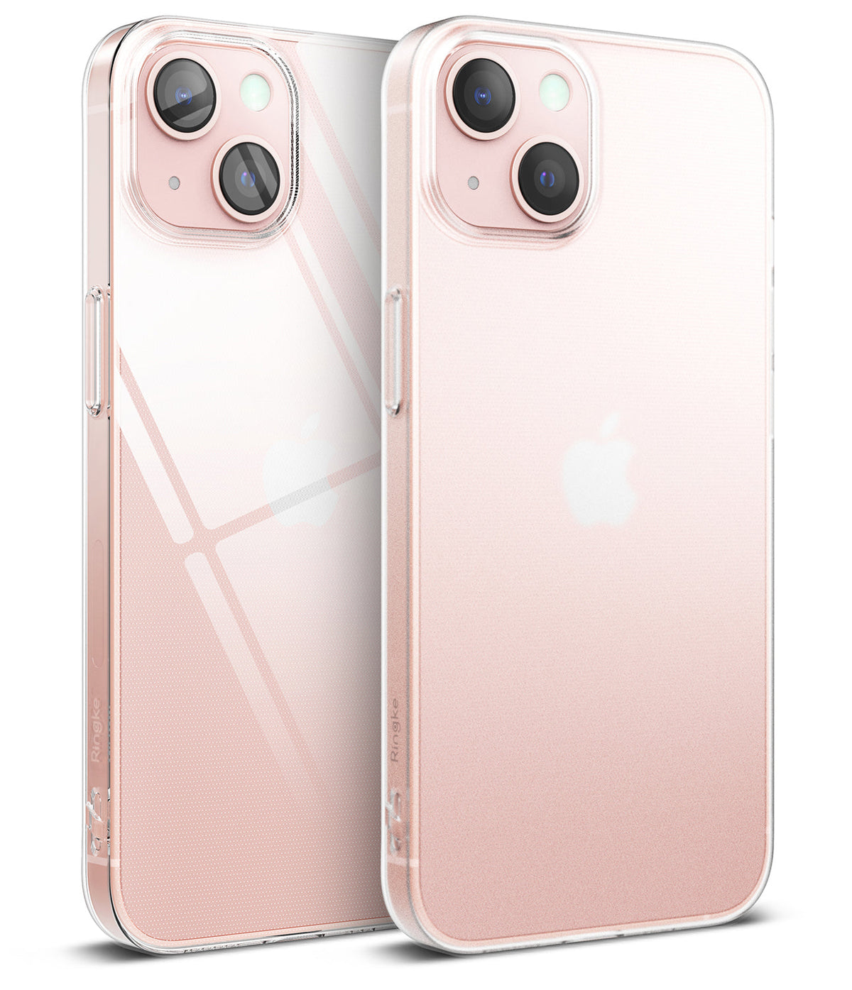 iPhone 13 Mini Case | Slim - Two pink iPhone 13 Mini phones in clear, slim protective cases against a white background.