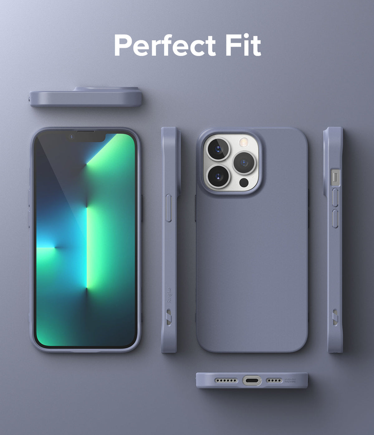 iPhone 13 Pro Max Case | Air-S - Blue phone case shown from front, back, and sides against a matching blue background.