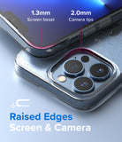 iPhone 13 Pro Max Case | Air - Close-up of glittery phone case showing 1.3mm screen bezel and 2.0mm camera lip protection.