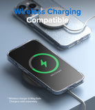 iPhone 13 Pro Max Case | Air - Glittery phone case on a wireless charger showing a green charging icon on the screen.