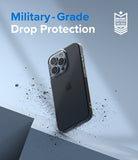 iPhone 13 Pro Max Case | Air - Clear phone case floating above a surface with debris, featuring military-grade drop protection.