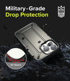 iPhone 13 Pro Max Case | DX - Rugged phone case on rocky ground with military-grade drop protection and air space cushion detail.