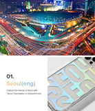 iPhone 13 Pro Max Case | Fusion Design - Clear phone case featuring large, iridescent holographic Seoul text pattern.