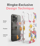 iPhone 13 Pro Max Case | Fusion Design - Exploded view showing floral print layers on a clear phone case.