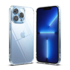 iPhone 13 Pro Max Case | Fusion - Clear protective case shown from front and back on a light blue iPhone 13 Pro Max.
