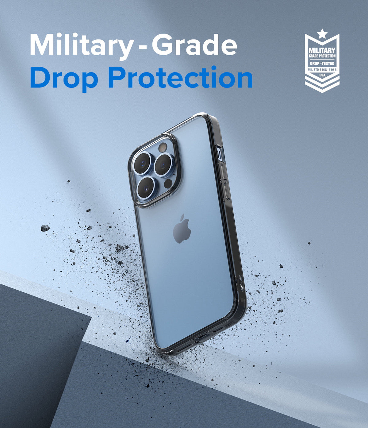 iPhone 13 Pro Max Case | Fusion - Clear phone case with military-grade drop protection badge and debris effect.