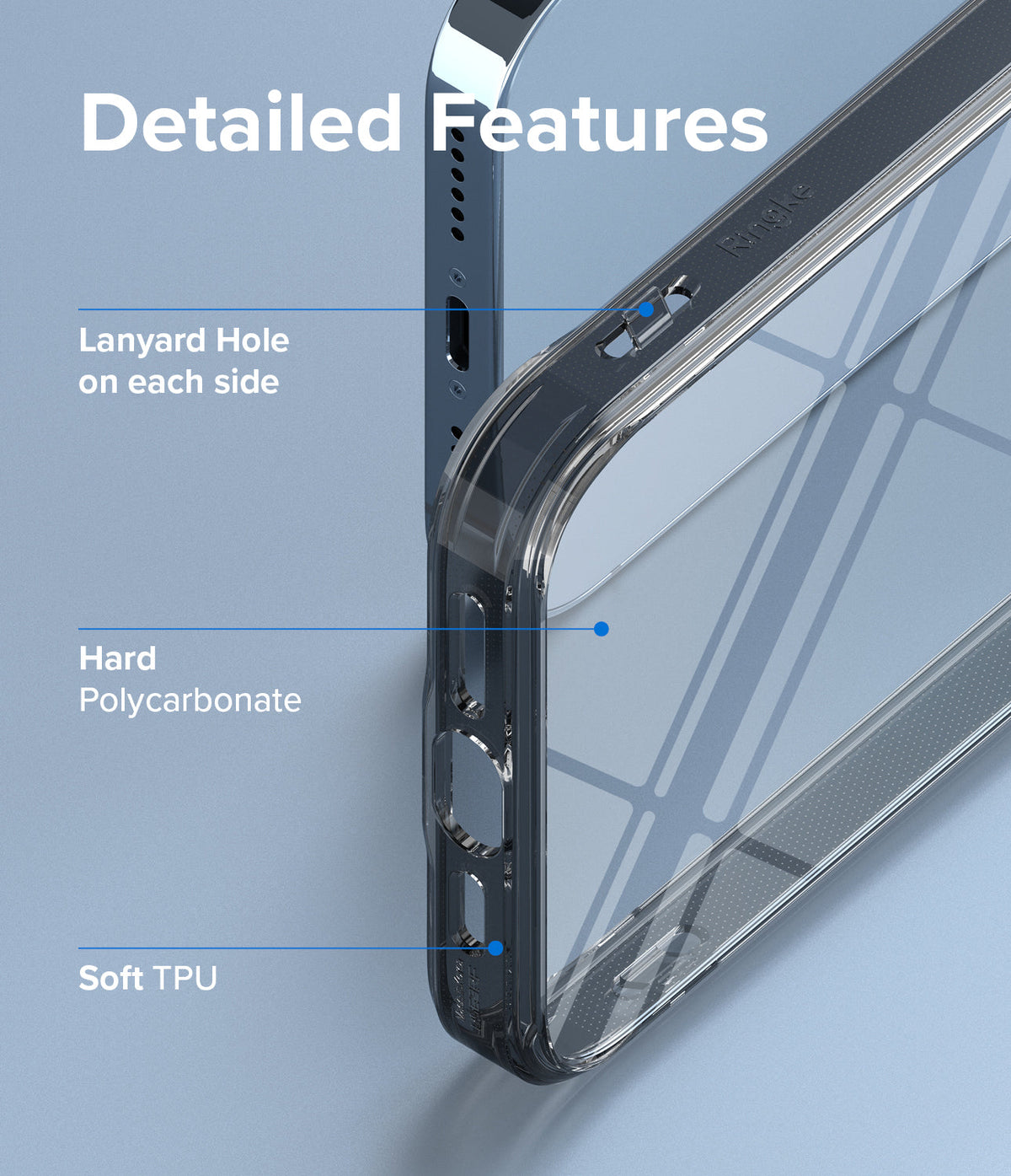 iPhone 13 Pro Max Case | Fusion - Clear phone case highlighting lanyard holes, polycarbonate back, and soft TPU bumper.