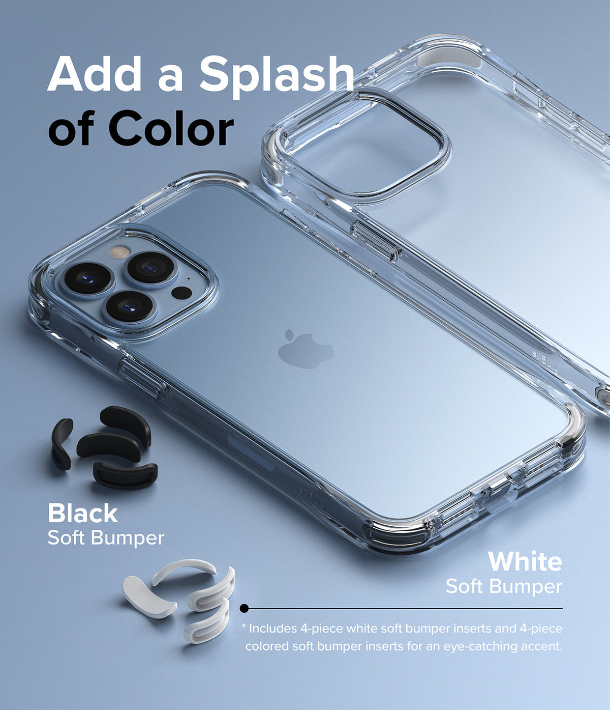iPhone 13 Pro Max Case | Fusion Plus - Clear phone case with interchangeable black and white corner bumper inserts.
