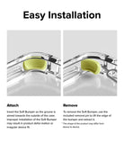 iPhone 13 Pro Max Case | Fusion Plus - White/Lime Glow - Two-step guide showing how to attach and remove a lime green bumper from a clear phone case using a metal pin.
