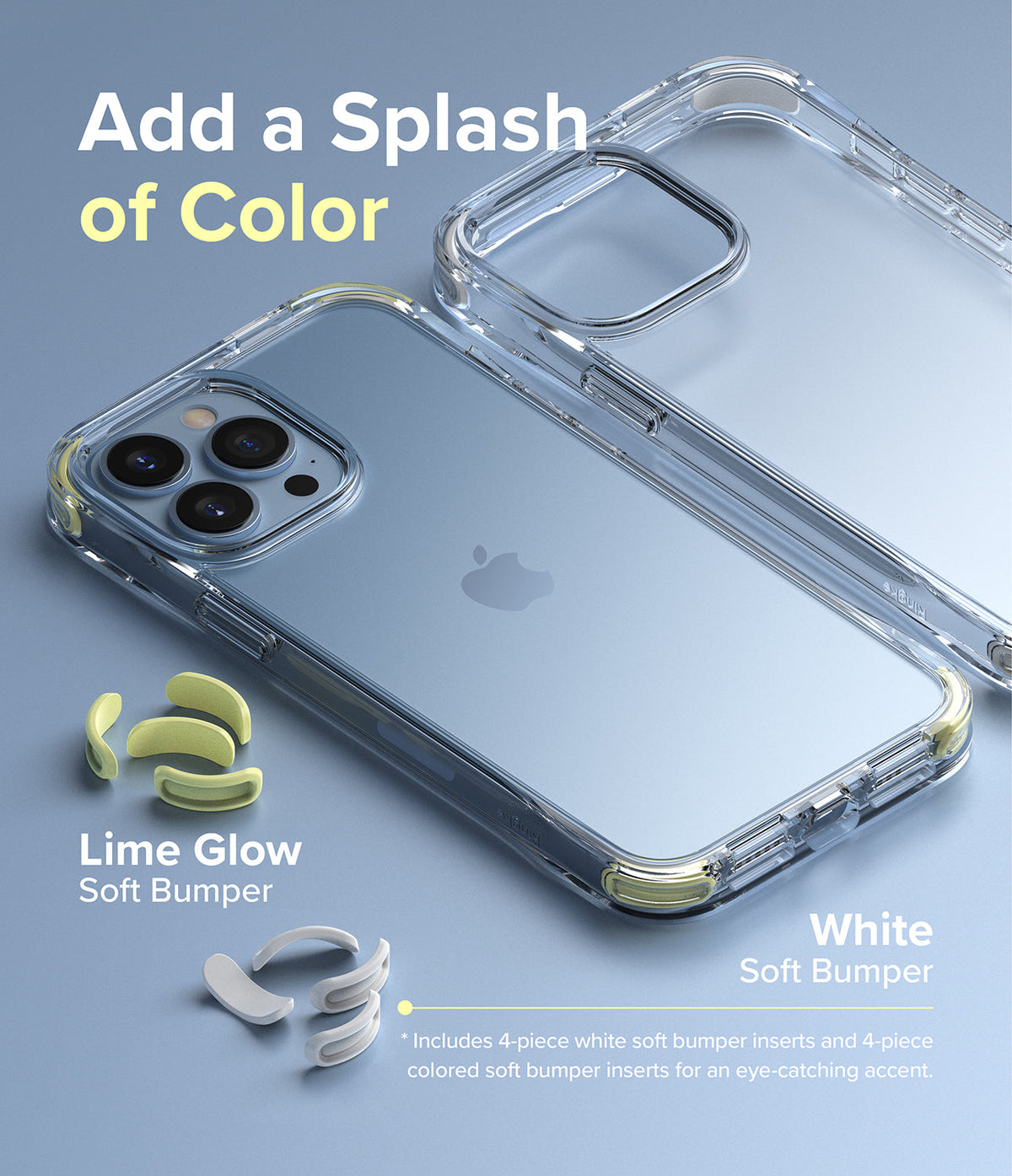 iPhone 13 Pro Max Case | Fusion Plus - Clear phone case with interchangeable lime and white corner bumper inserts.