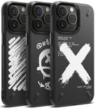 iPhone 13 Pro Max Case | Onyx Design - Three black phone cases with unique white graphic prints and textured finishes.