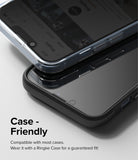 iPhone 14 Plus / 13 Pro Max Screen Protector | Privacy Glass - Two smartphones stacked, showing case-friendly fit.