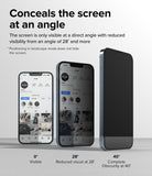 iPhone 14 Plus / 13 Pro Max Screen Protector | Privacy Glass - Three phones showing screen visibility at 0, 28, and 40 degrees.
