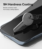 iPhone 14 Plus / 13 Pro Max Screen Protector | Privacy Glass - iPhone 14 Plus / 13 Pro Max Screen Protector - A metal key resting on a smartphone screen with a 9H hardness glass protector.