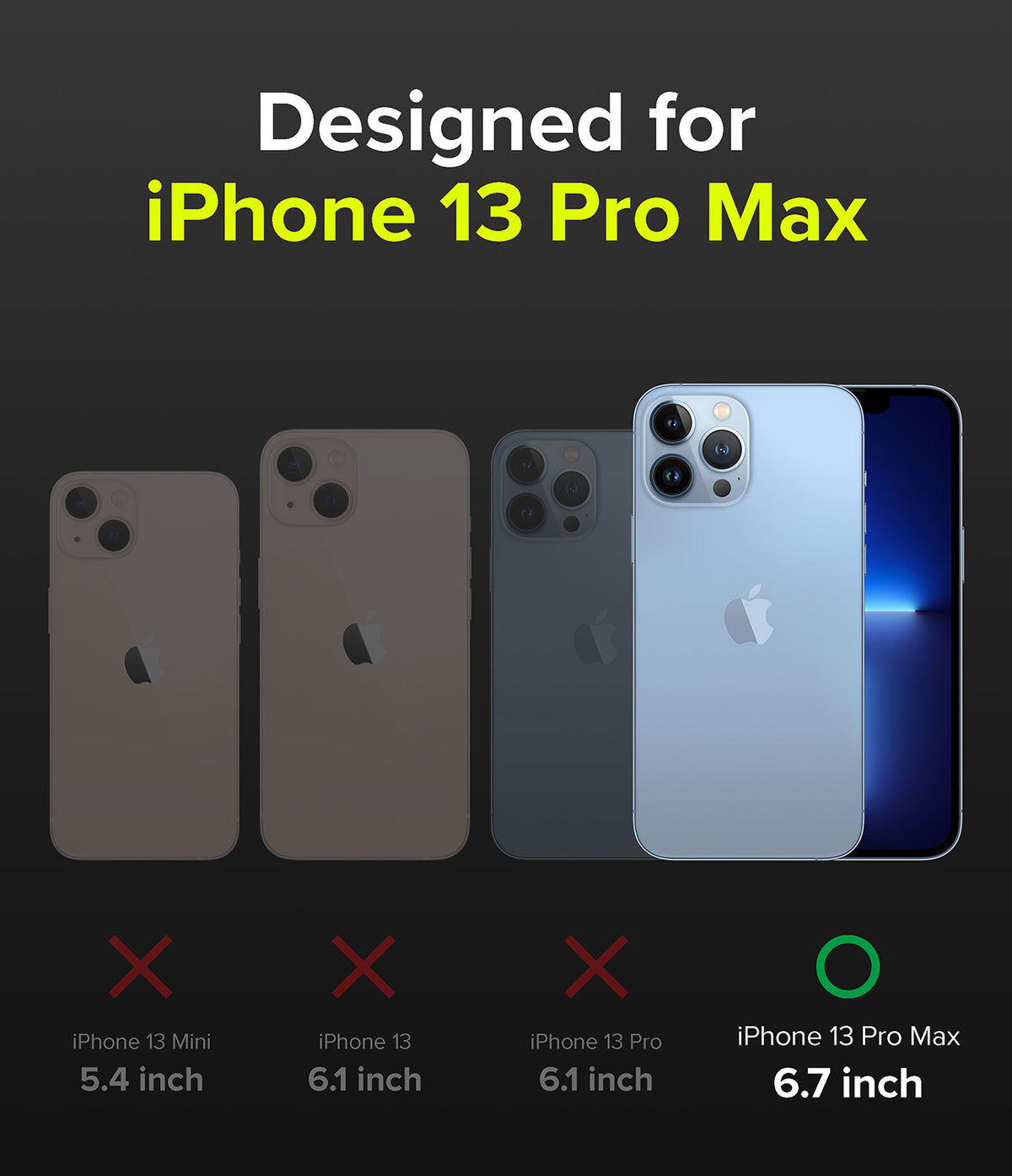 iPhone 13 Pro Max Case | Slim - Comparison chart showing iPhone 13 models with a green checkmark only for the 6.7-inch Pro Max.