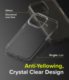 iPhone 13 Pro Case | Slim - Comparison of a yellowed generic case and a clear Ringke Slim case on a dark background.