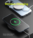 iPhone 13 Pro Case | Slim - iPhone 13 Pro in a clear case wirelessly charging with a MagSafe charger and charging icon on screen.