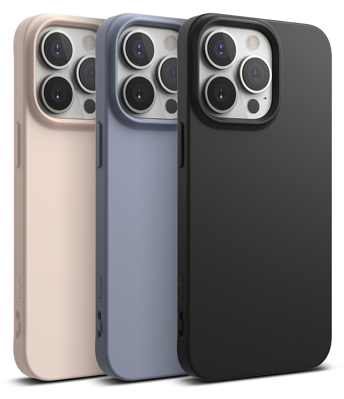 iPhone 13 Pro Case | Air-S - Three iPhone 13 Pro cases in beige, blue, and black, showing the camera cutout and side buttons.