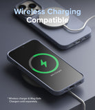 iPhone 13 Pro Case | Air-S - Blue iPhone 13 Pro in a case charging wirelessly with a MagSafe puck and on-screen indicator.